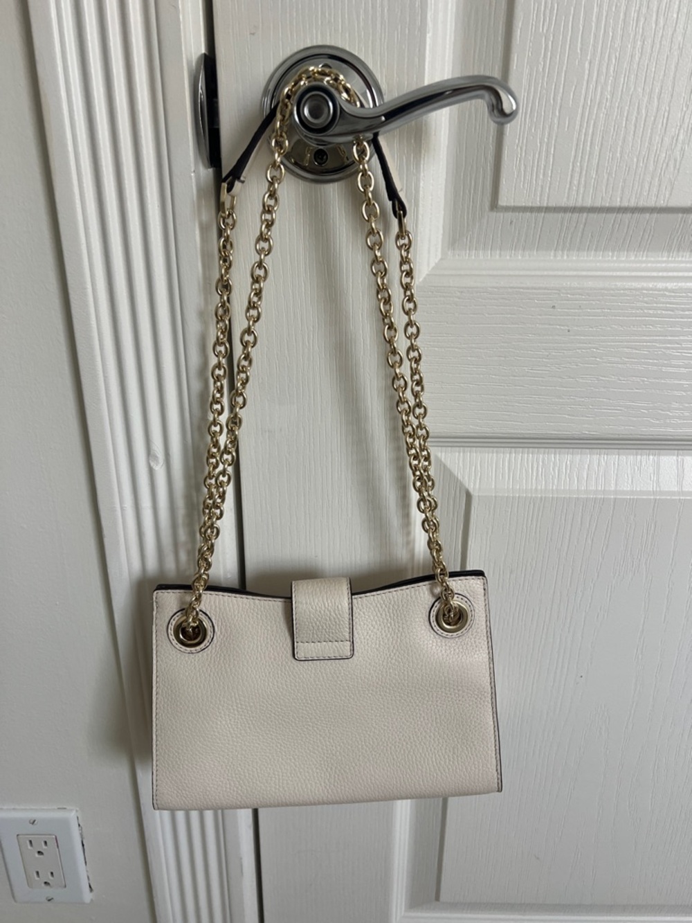 Michael Kors White Leather Satchel Tote Bag Large MK Logo Handbag - Picture 2 of 11